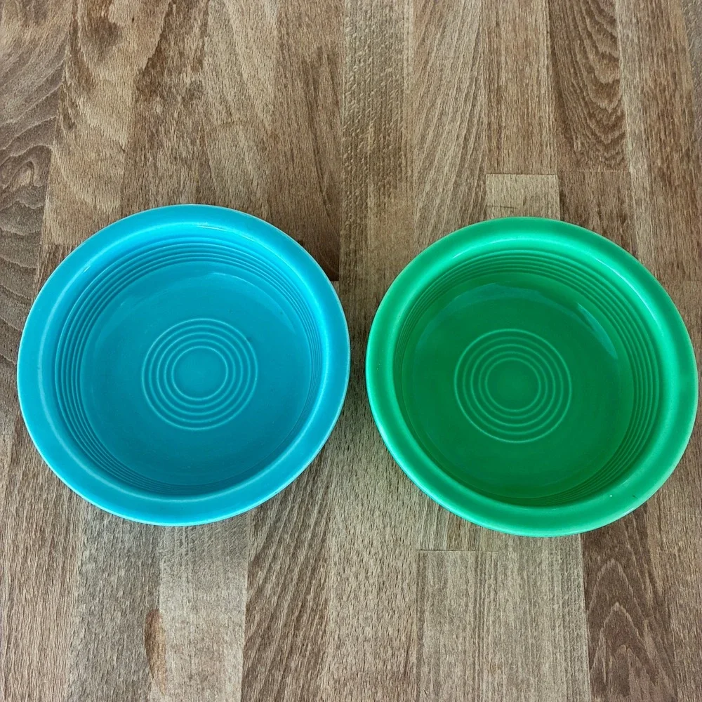 Vtg Fiesta Fruit Bowls Turquoise Blue Shamrock Green Set of 2 Home Laughlin USA